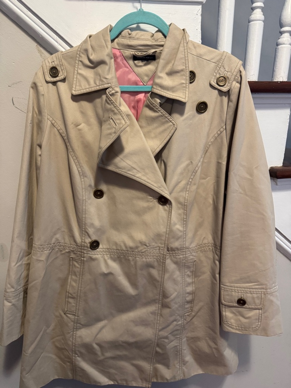 Tommy Hilfiger Beige Double-Breasted Trench Coat